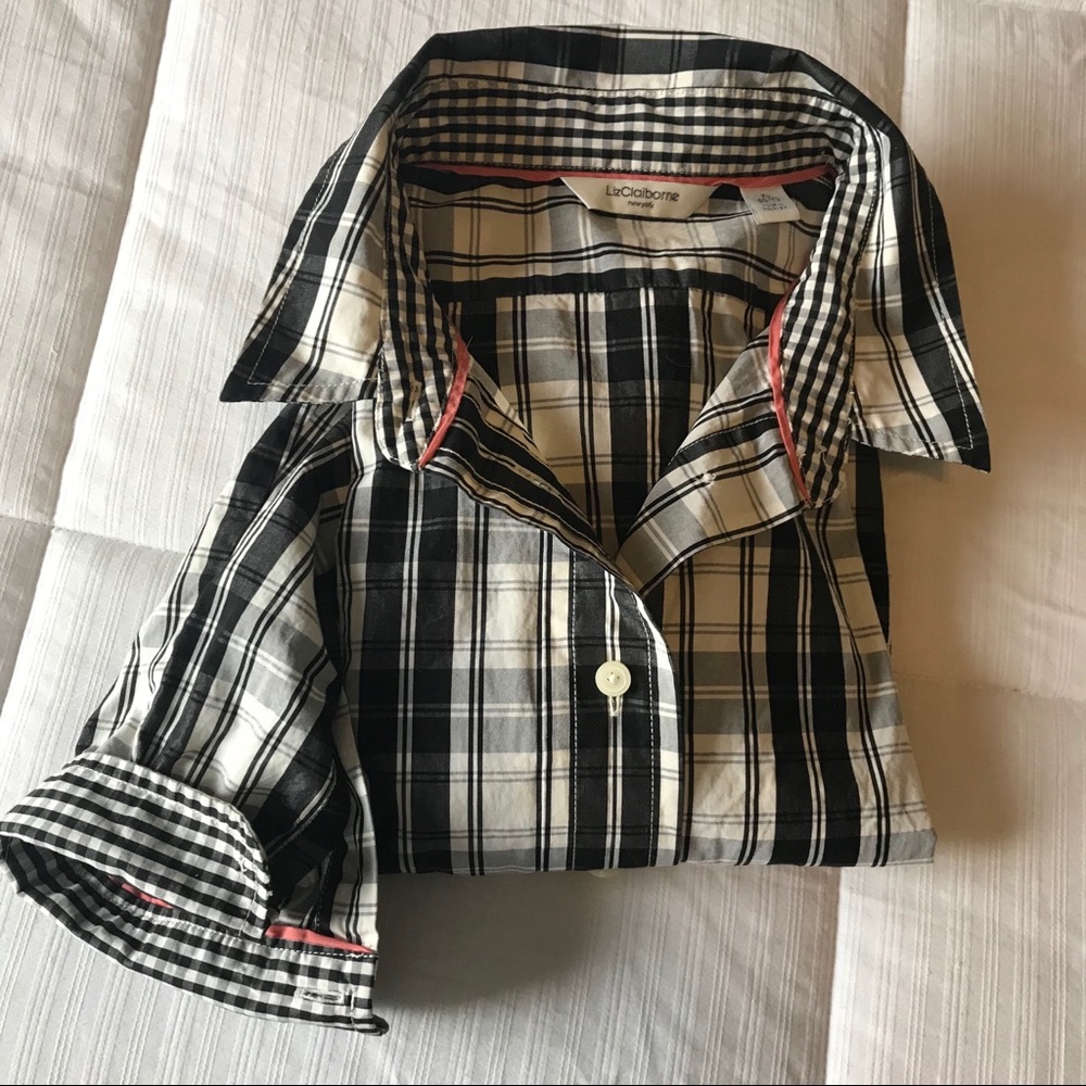 Liz Claiborne black & white plaid shirt size XL